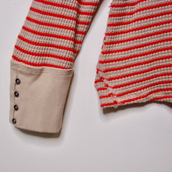 Torrid Crewneck Tee Top Striped Waffle Knit Long Sleeve Beige Tan Red Plus Sz 4X - Picture 10 of 14